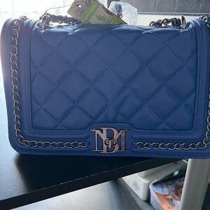 BADGLEY MISHKA Blue Quilted Chain Shoulder Bag